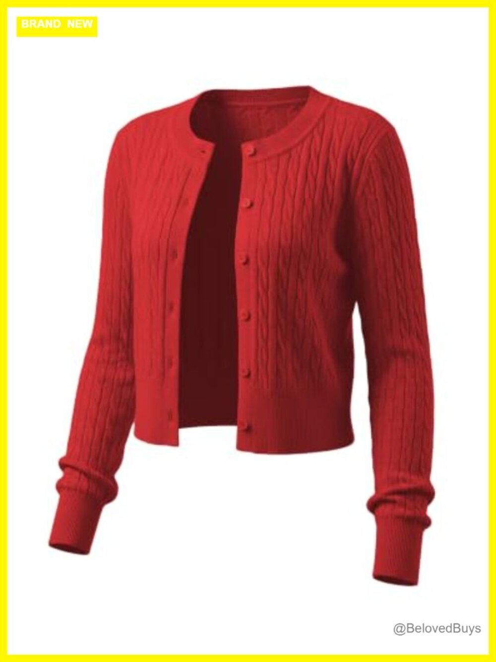 Women's Lightweight Micro Cable Cropped Cardigan Sweater Button Front Crew Neck